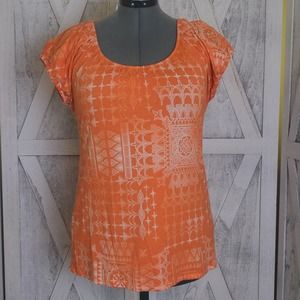 Sonoma Orange / White Patterned Scoop Neck Short Sleeves Top Medium